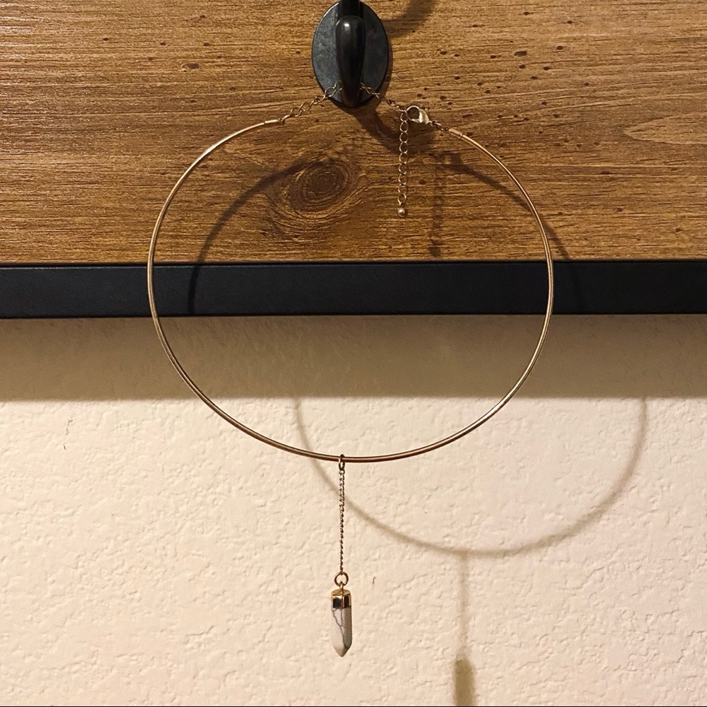 Gold Choker with White Stone Pendant